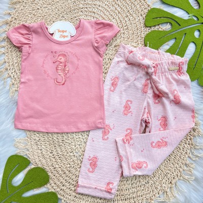 Conj. Blusa Cavalo Marinho e Calça Pantacourt - Rose